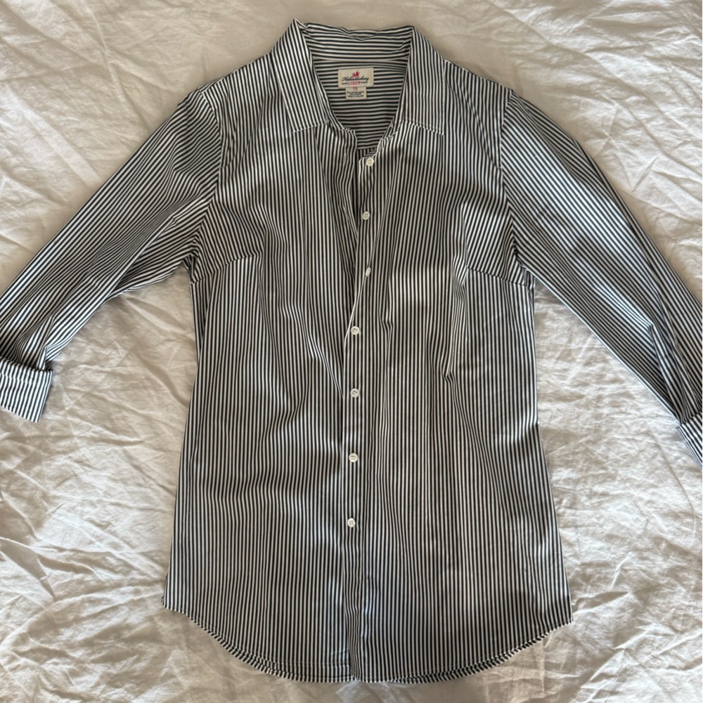 J. Crew women’s black and white striped dress shirt